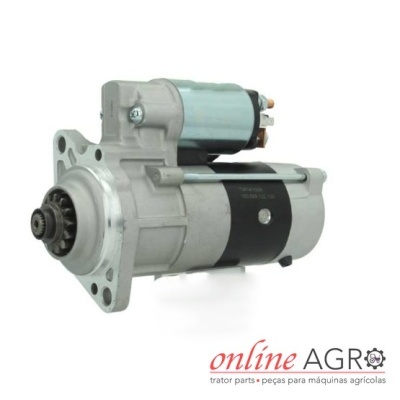 Motor de arranque metálico em fundo branco com logo online AGR