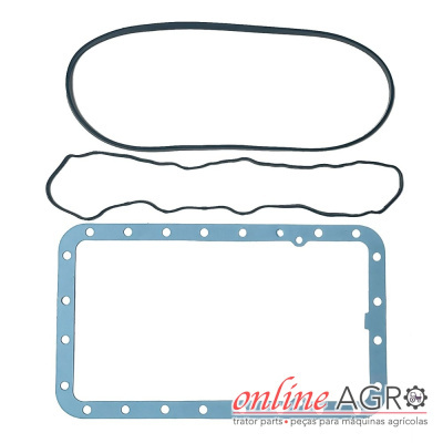 Conjunto de juntas retangular azul e duas juntas de borracha pretas sobre fundo branco com logotipo online AGRO