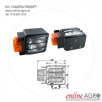 Par de faróis retangulares para tratores com luzes transparentes e lanternas laranja