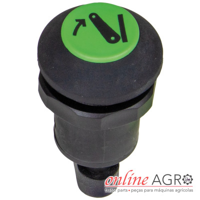 Botão preto e verde para máquinas agrícolas com logo online AGRO no canto inferior direito