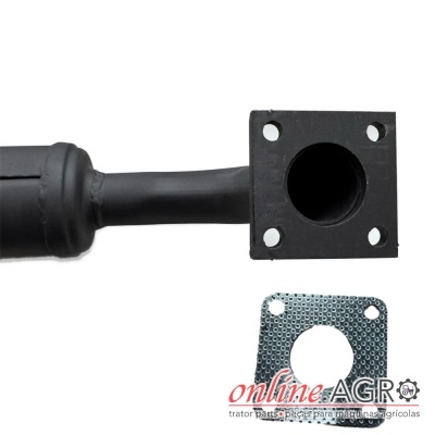 Tubo de escape preto com flange e junta metálica quadrada