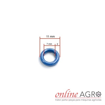 Anel O-ring azul com medidas em milímetros