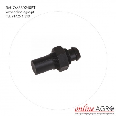 Conector plástico preto com rosca em fundo branco