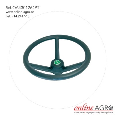 Volante preto para maquinaria agrícola com logótipo verde no centro