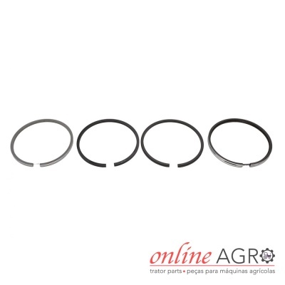 Quatro anéis metálicos circulares para motores sobre fundo branco com logo onlineAGRO