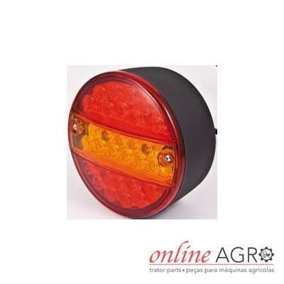 Luz traseira redonda para veículos agrícolas com lentes vermelhas e amarelas