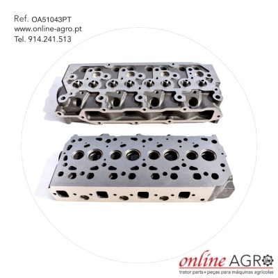 Duas cabeças de motor metálicas cinzentas com múltiplas aberturas, sobre fundo branco com texto e logotipo