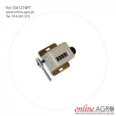 contador manual mecânico em fundo branco com texto de referência e contacto