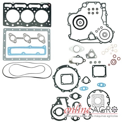 Conjunto de juntas para motor com várias peças coloridas sobre fundo branco