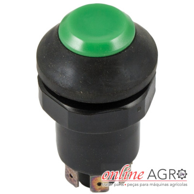 Botão de pressão verde e preto com terminais de metal