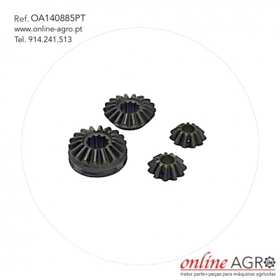 Quatro engrenagens cinza escuras sobre fundo branco com texto e logo online AGRO.