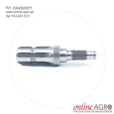 Componente mecânico metálico com dentes e ranhuras, branco fundo, texto e logótipo online AGRO
