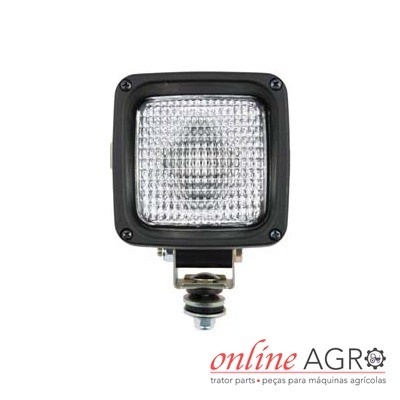 Luz quadrada para máquina agrícola com lente texturizada e suporte metálico
