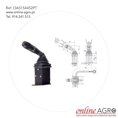 Alavanca de comando preta com desenhos técnicos e texto contact de site e telefone em fundo branco