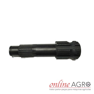 Componente mecânico preto para máquinas agrícolas em fundo branco com logo ONLINE AGRO
