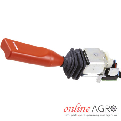 Alavanca de controlo para máquina agrícola com pega vermelha e base metálica