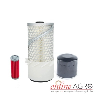 Três filtros para máquinas agrícolas de diferentes cores e tamanhos com logótipo online AGRO