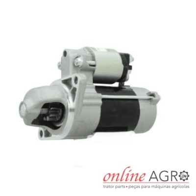 Motor de arranque metálico preto e cinzento com logo online AGRO