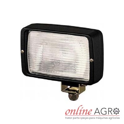 Luz retangular para maquinaria agrícola com lente transparente e suporte metálico