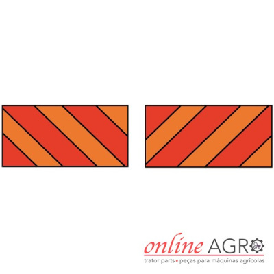 Duas faixas diagonais laranjas e vermelhas com texto promocional online AGRO no canto