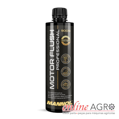 Frasco preto de motor flush Mannol com rótulo profissional e texto dourado e branco