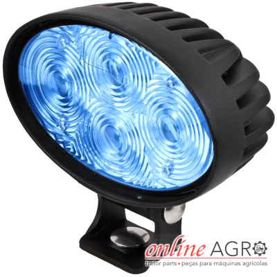 Luz LED oval azul para maquinaria agrícola com suporte metálico