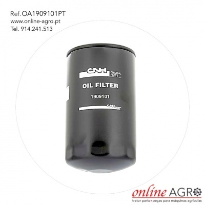 Filtro de óleo preto com texto branco e fundo branco