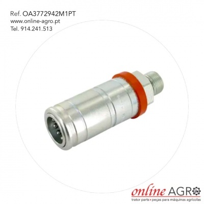 Cilindro metálico prateado com anel laranja e rosca em fundo branco