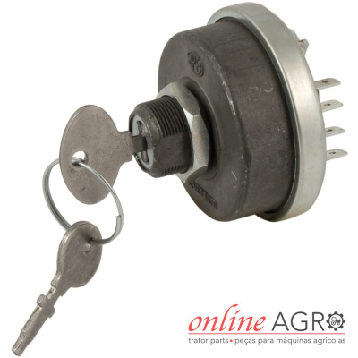Interruptor de chave metálico com duas chaves e texto logo online AGRO