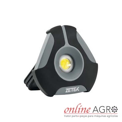 luz portátil LED triangular preta e cinza com botão circular
