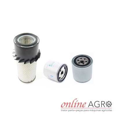 Três filtros para máquinas agrícolas em fundo branco com logótipo online AGRO