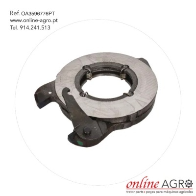 Peça mecânica circular metálica com mola e texto de referência e contacto