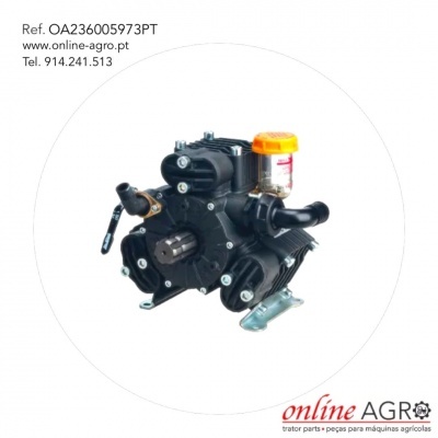 Bomba hidráulica preta com tampa amarela e base metálica