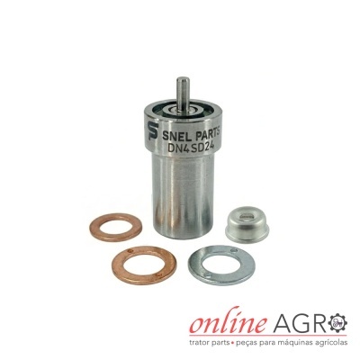Peça metálica cilíndrica SNEL PARTS DN4SD24 com três anéis metálicos, logotipo online AGRO em fundo branco