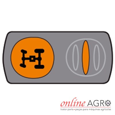 Painel com ícone de tração 4x4 e botão laranja, texto online AGRO