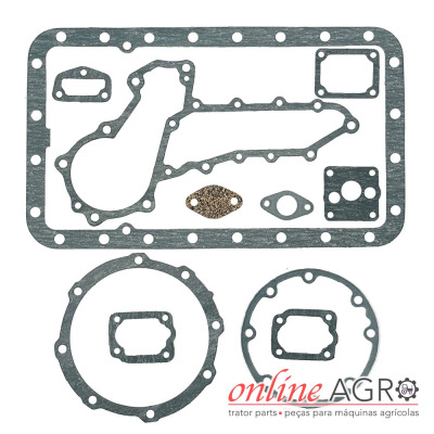 Conjunto de juntas de motor diversas em material composto cinzento com texto online AGRO