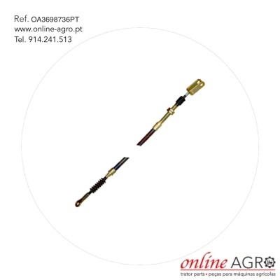 Cabo metálico com extremidades pretas e texto técnico em fundo branco