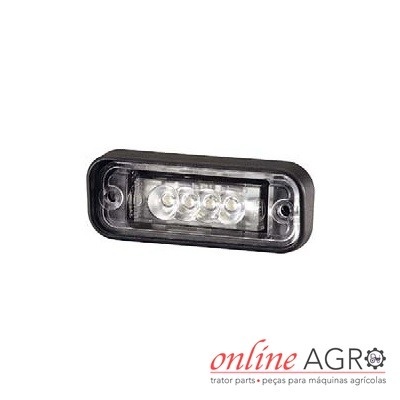 Luz retangular preta com quatro LEDs em fundo branco com logotipo online AGRO