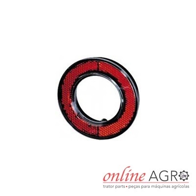Refletor circular vermelho com borda preta e texto online AGRO