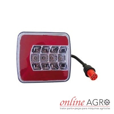 Lanterna quadrada vermelha LED com conector para máquinas agrícolas