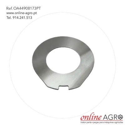 Anel metálico prateado com recorte sobre fundo branco e texto informativo