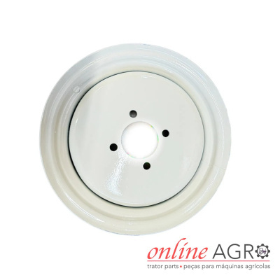 Disco metálico branco com furos e texto online AGRO