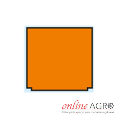 Quadrado laranja com borda preta e texto online AGRO ao canto inferior