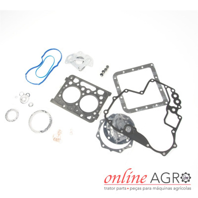 Conjunto de juntas e anéis para motor de trator sobre fundo branco com logótipo online AGRO.