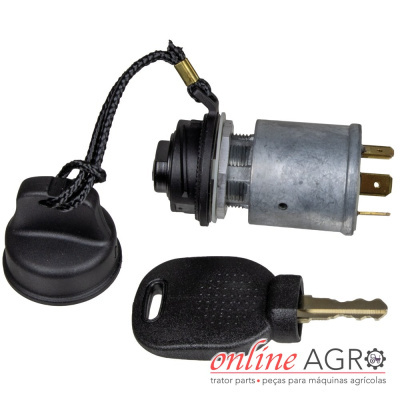 Conjunto de ignição com interruptor, tampa e chave preta e metálica