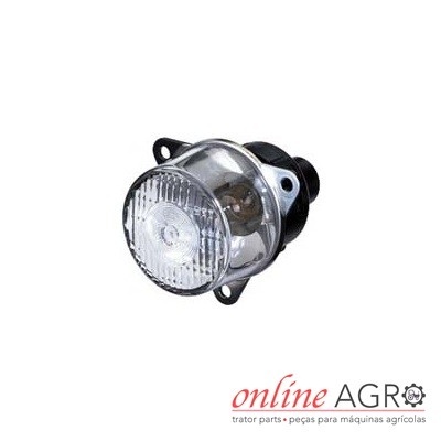 Luz redonda para maquinário agrícola com lente transparente e estrutura metálica