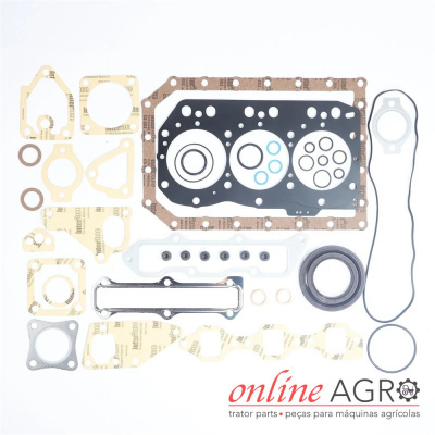 Conjunto de juntas para motor agrícola com várias peças em cortiça, metal e borracha