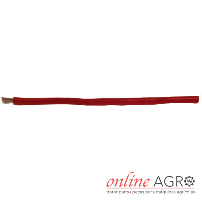 Cabo elétrico vermelho com cobre exposto sobre fundo branco e logo ONLINE AGRO