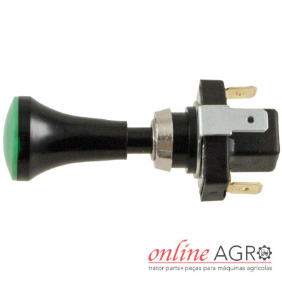 Interruptor botão verde com cabo preto e base metálica