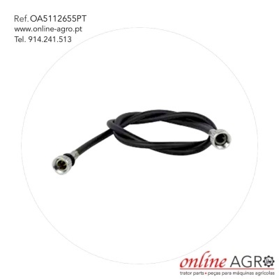 Cabo preto com conectores metálicos e texto informativo